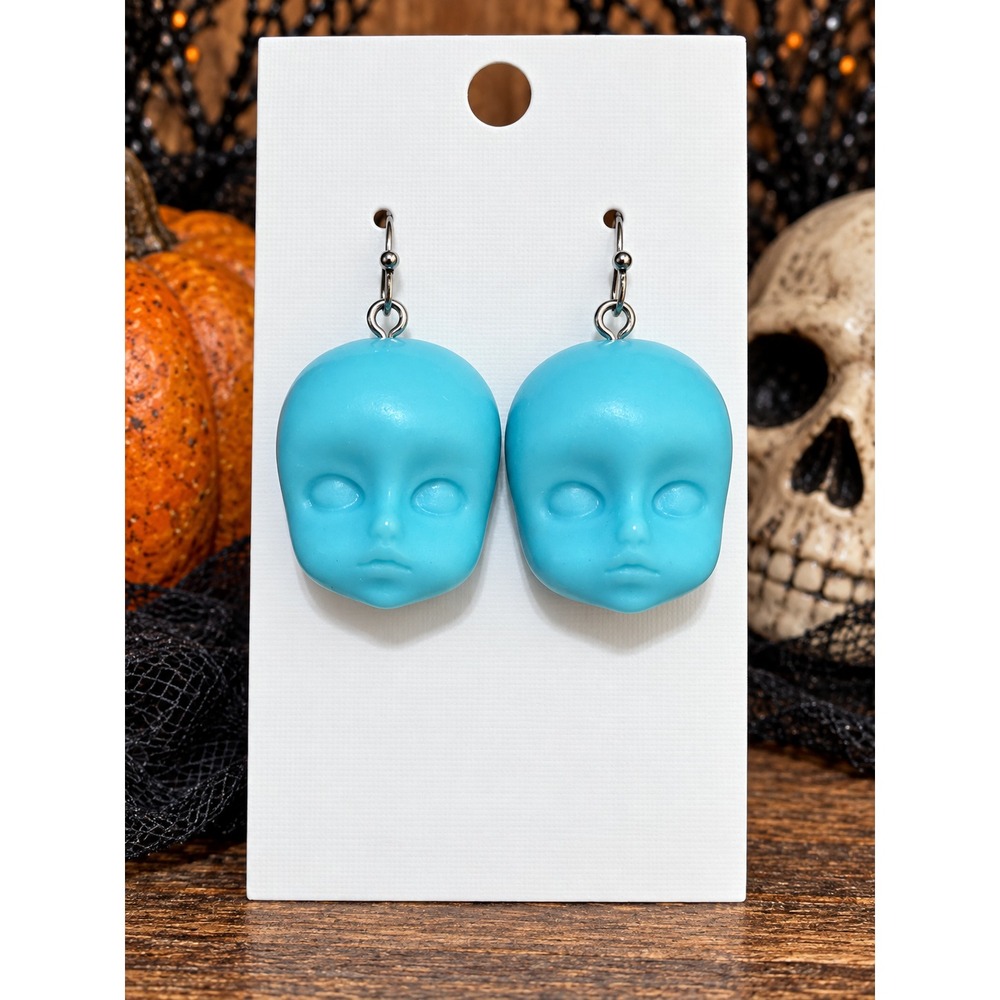 Handmade Creepy Doll Head Earrings Resin Halloween Horror Goth Spooky